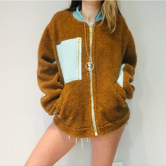 Free People teddy rust & blue coat - Picture 2 of 3